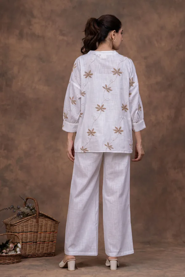 White_Cotton_Slub_Straight_Fit_Embroidered_Kurta_Co-Ord_Set_For_Women