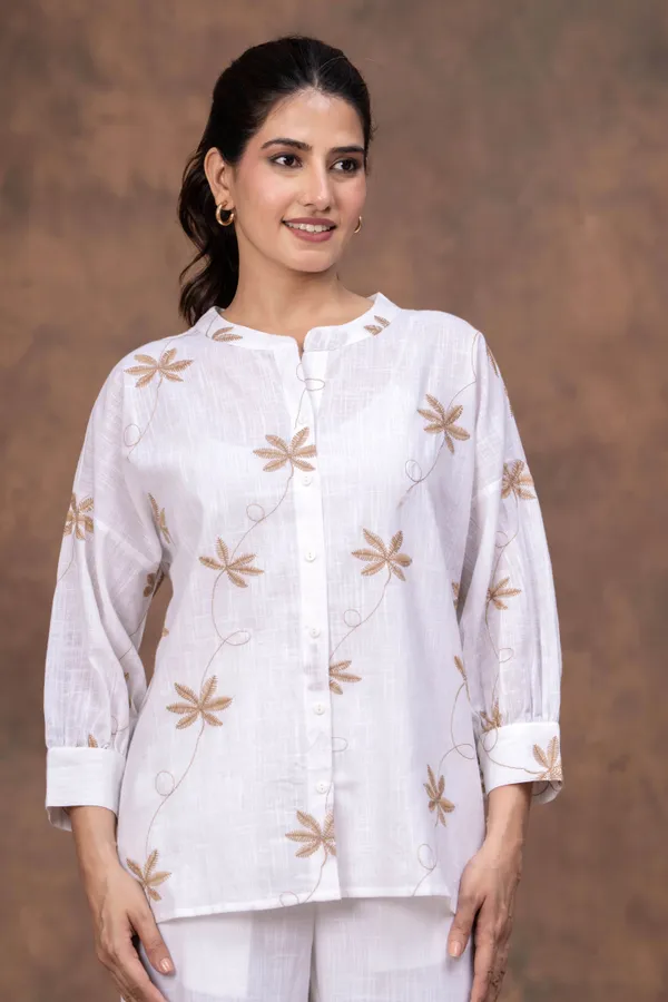 White_Cotton_Slub_Straight_Fit_Embroidered_Kurta_Co-Ord_Set_For_Women