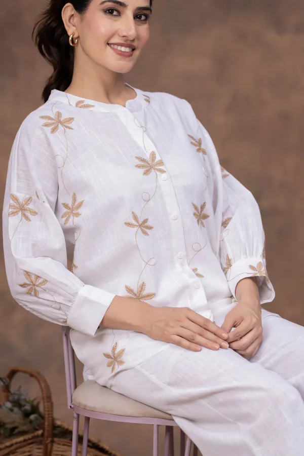 White_Cotton_Slub_Straight_Fit_Embroidered_Kurta_Co-Ord_Set_For_Women