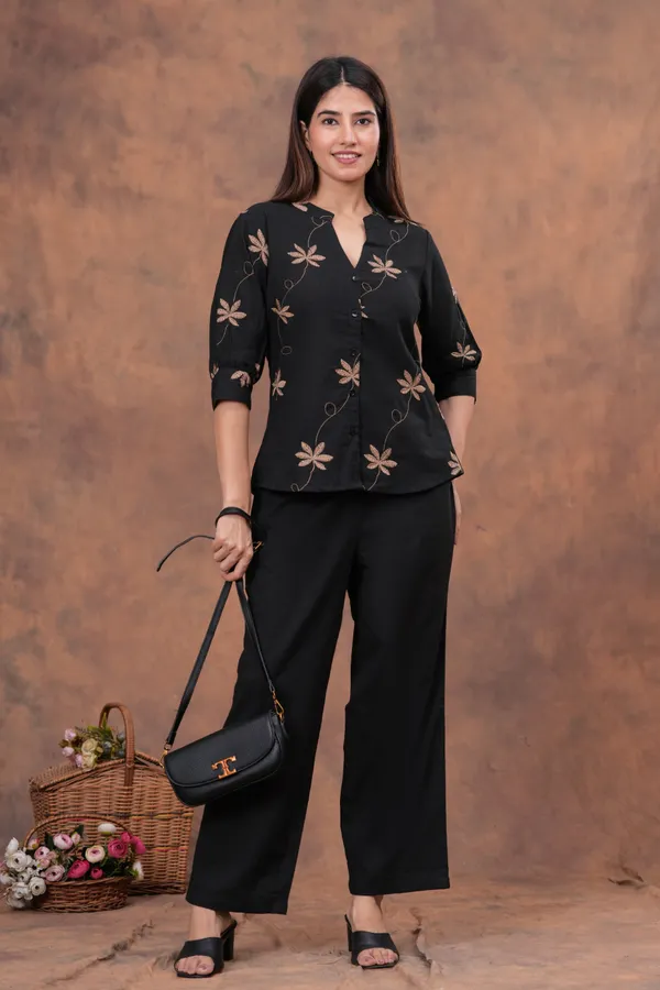 Black_Cotton_Slub_Relaxed_Fit_Floral_Embroidered_Co-Ord_Set_For_Women