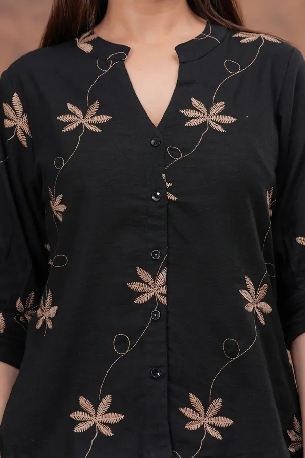 Black_Cotton_Slub_Relaxed_Fit_Floral_Embroidered_Co-Ord_Set_For_Women