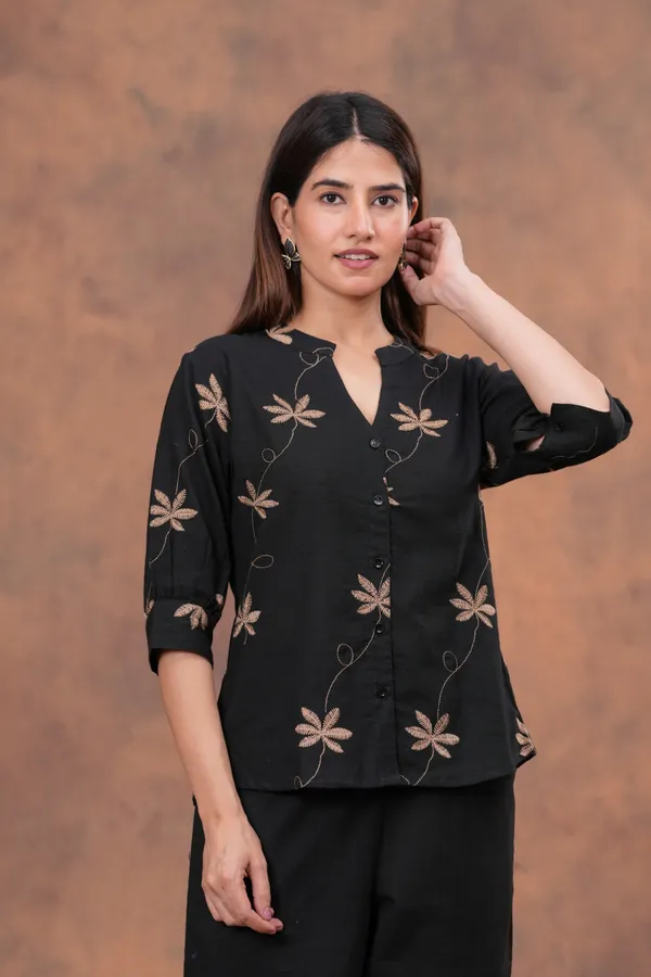 Black_Cotton_Slub_Relaxed_Fit_Floral_Embroidered_Co-Ord_Set_For_Women