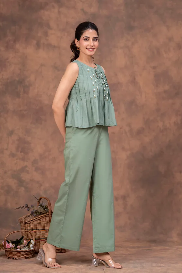 Mint_Green_Cotton_Cambric_Pleated_Sleeveless_Co-Ord_Set_For_Women