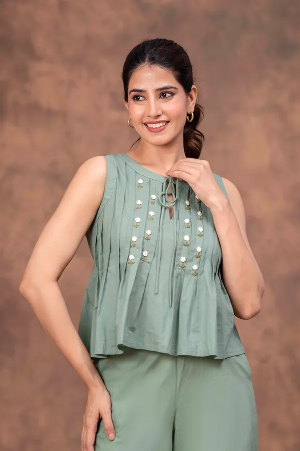 Mint_Green_Cotton_Cambric_Pleated_Sleeveless_Co-Ord_Set_For_Women