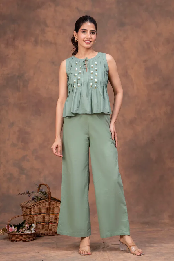 Mint_Green_Cotton_Cambric_Pleated_Sleeveless_Co-Ord_Set_For_Women