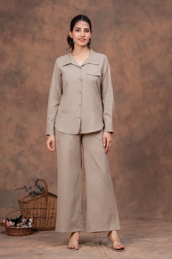 Beige_Cotton_Flex_Relaxed_Fit_Shirt_Co-Ord_Set_For_Women