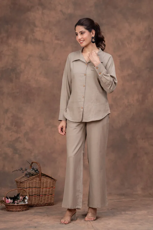 Beige_Cotton_Flex_Relaxed_Fit_Shirt_Co-Ord_Set_For_Women
