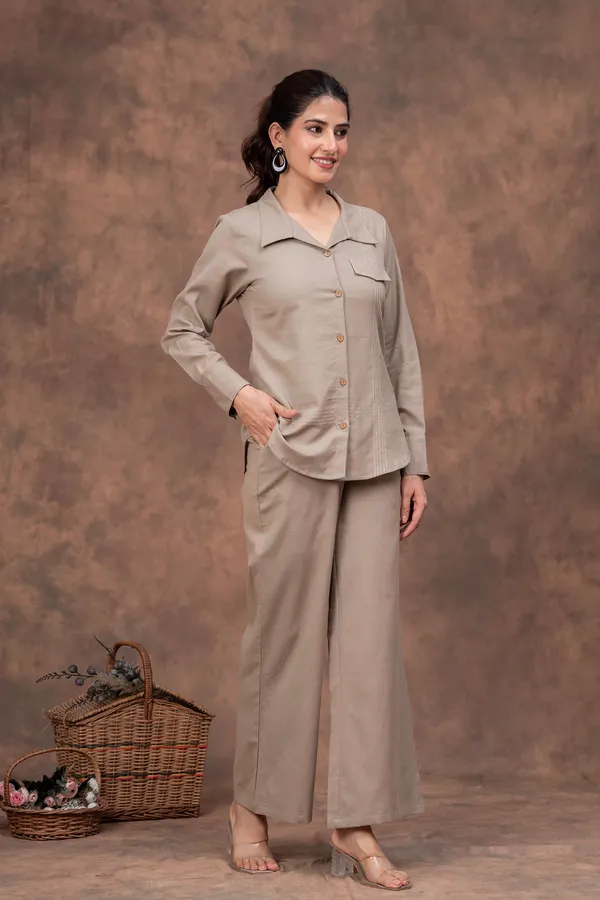 Beige_Cotton_Flex_Relaxed_Fit_Shirt_Co-Ord_Set_For_Women