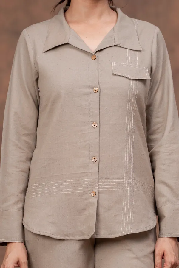 Beige_Cotton_Flex_Relaxed_Fit_Shirt_Co-Ord_Set_For_Women