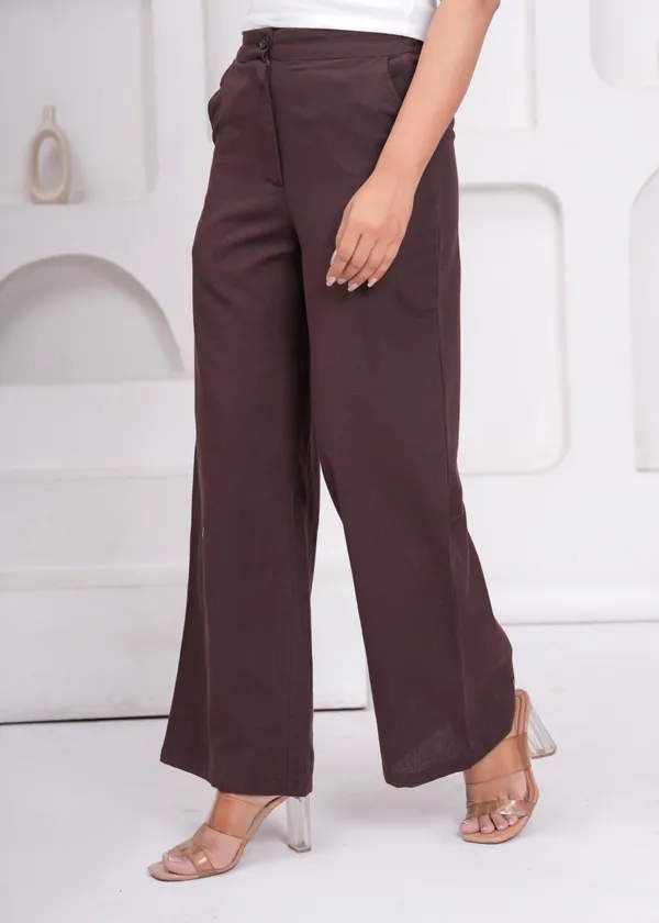 Coffee_Brown_Cotton_Flex_Wide_Leg_Trousers_For_Women