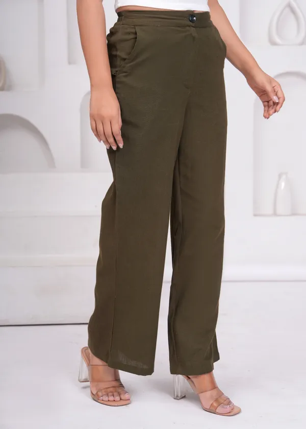 Olive_Green_Cotton_Flex_Wide_Leg_Trousers_For_Women