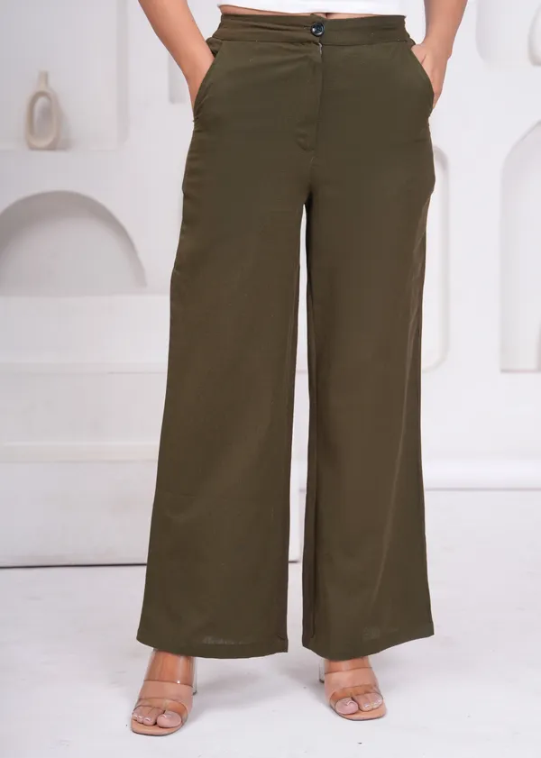 Olive_Green_Cotton_Flex_Wide_Leg_Trousers_For_Women