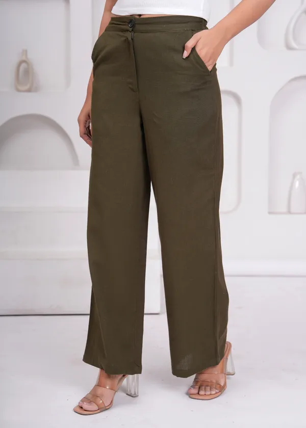 Olive_Green_Cotton_Flex_Wide_Leg_Trousers_For_Women