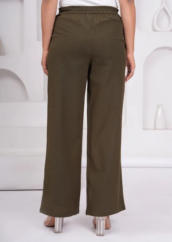 Olive_Green_Cotton_Flex_Wide_Leg_Trousers_For_Women