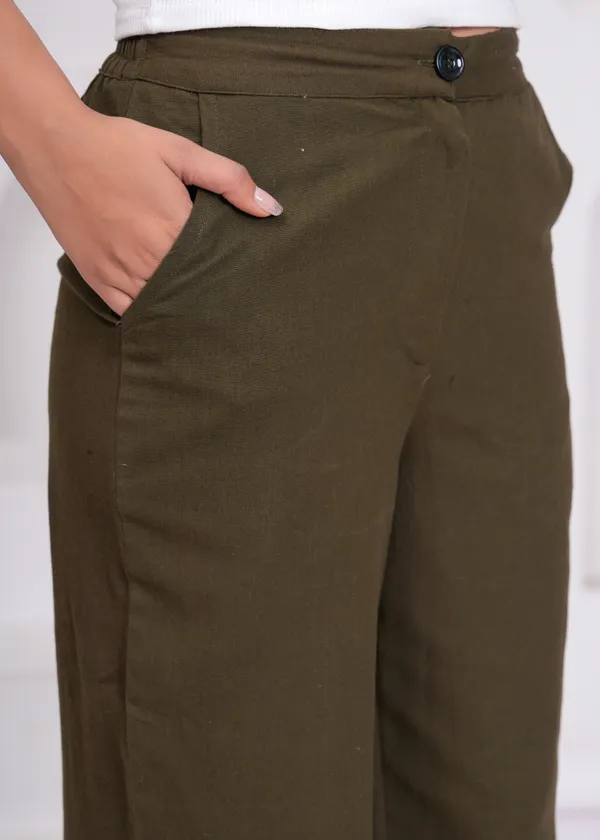 Olive_Green_Cotton_Flex_Wide_Leg_Trousers_For_Women