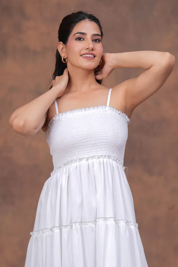 White_Cotton_Smocked_Strappy_Tiered_Maxi_Dress_For_Women