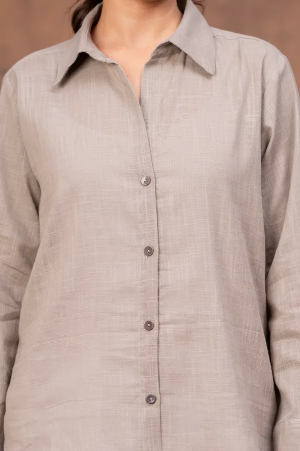 Grey_Cotton_Slub_Regular_Fit_Button-Down_Shirt_For_Women