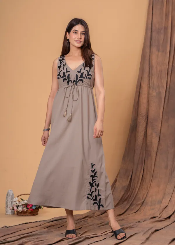 Grey_Cotton_Slub_Sleeveless_A-Line_Floral_Maxi_Dress_For_Women