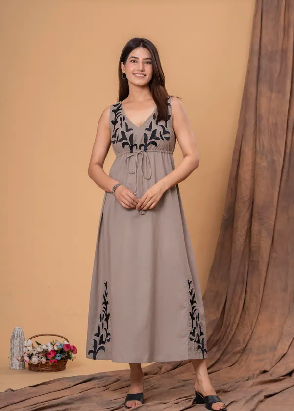 Grey_Cotton_Slub_Sleeveless_A-Line_Floral_Maxi_Dress_For_Women