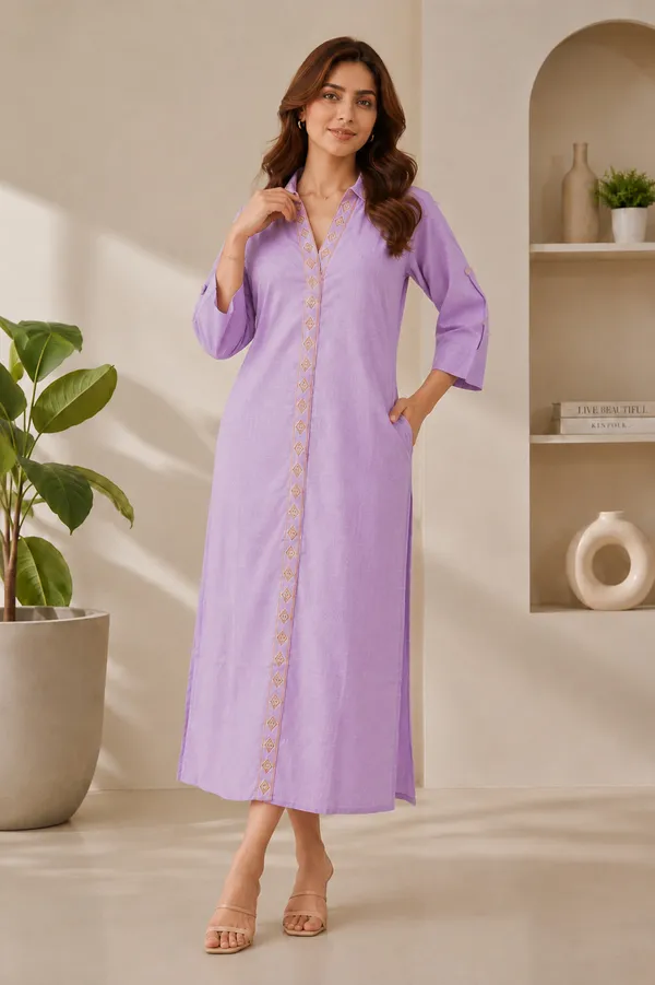 Lavender_Belted_Shirt_Dress_For_Women