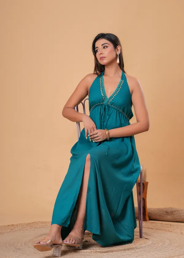 Teal_Halter_Maxi_Dress_For_Women