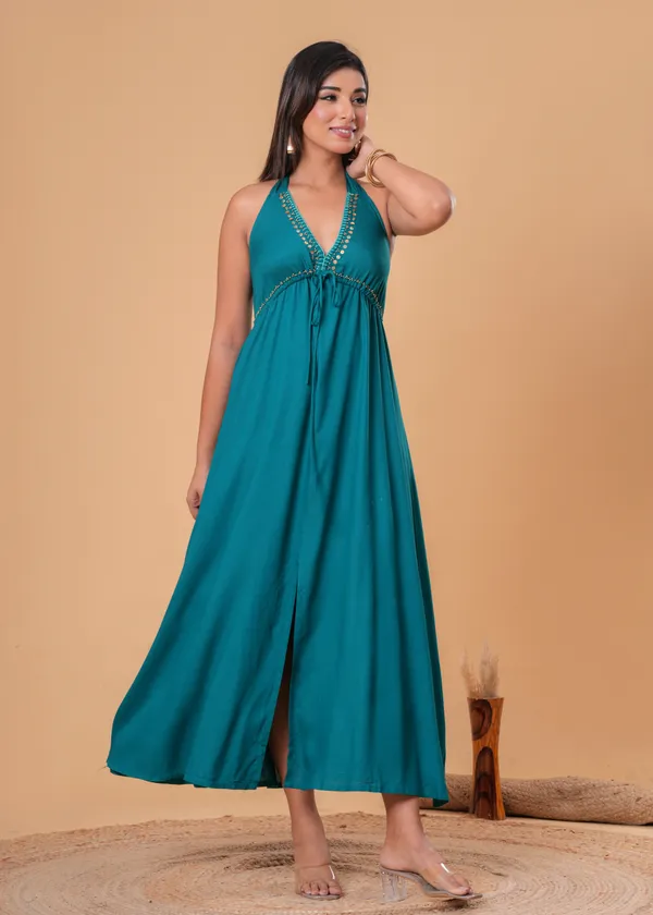Teal_Halter_Maxi_Dress_For_Women