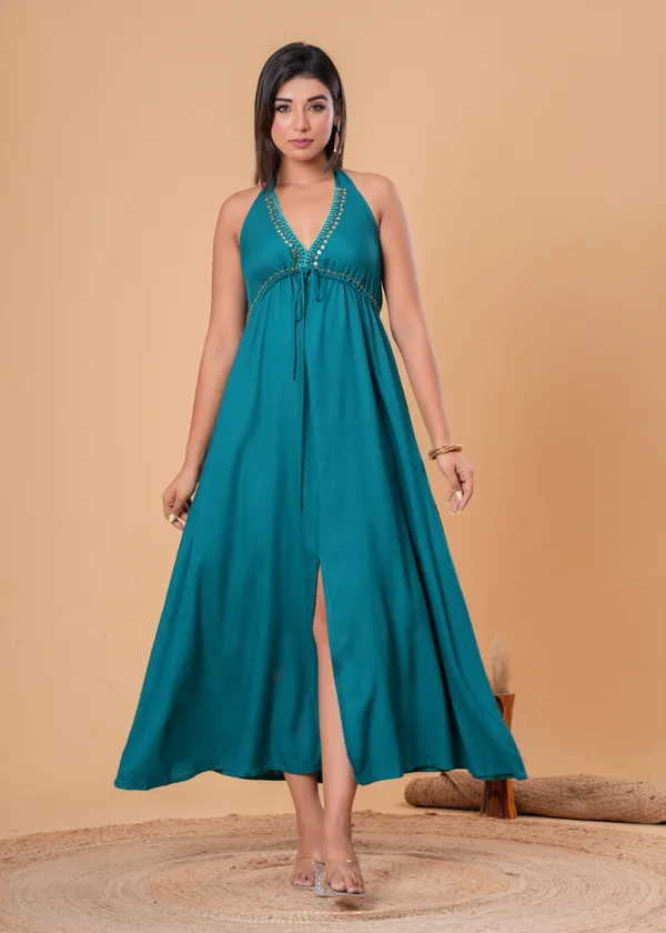 Teal_Halter_Maxi_Dress_For_Women
