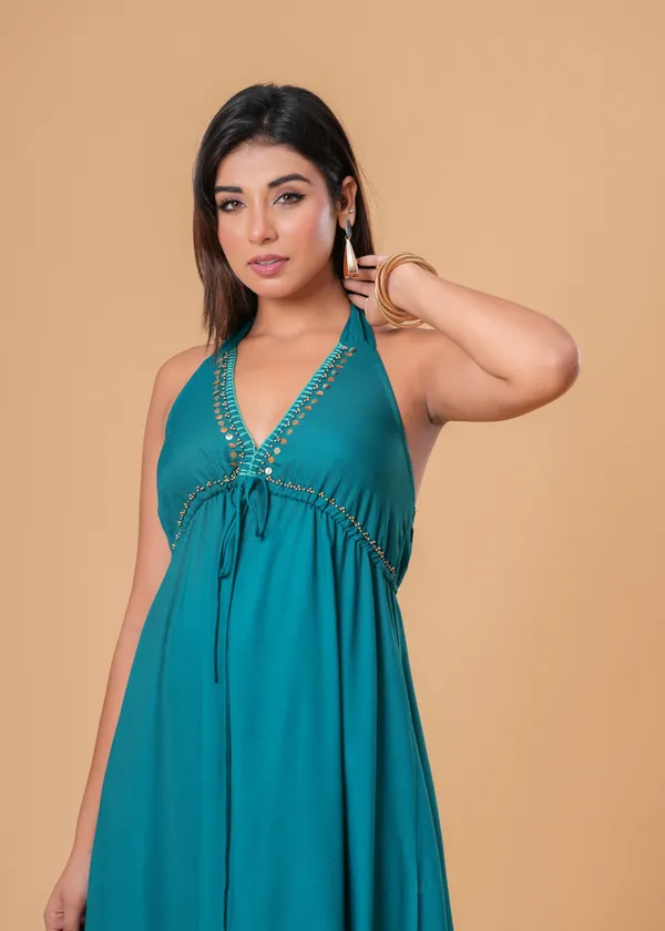 Teal_Halter_Maxi_Dress_For_Women