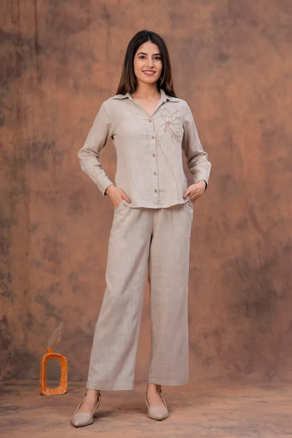 Beige_Textured_Straight_Fit_Trousers_For_Women