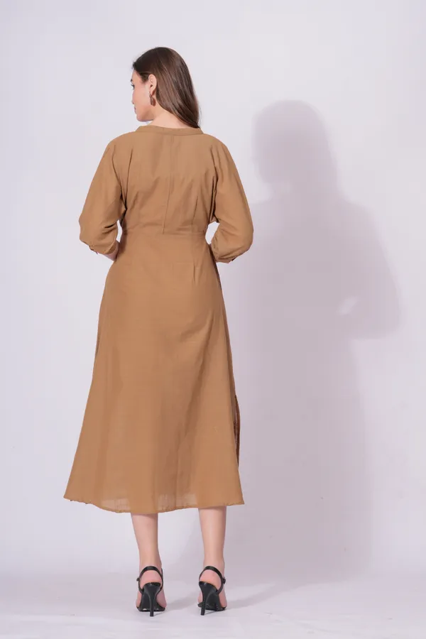 Brown_Printed_Tie-Waist_Midi_Dress_For_Women