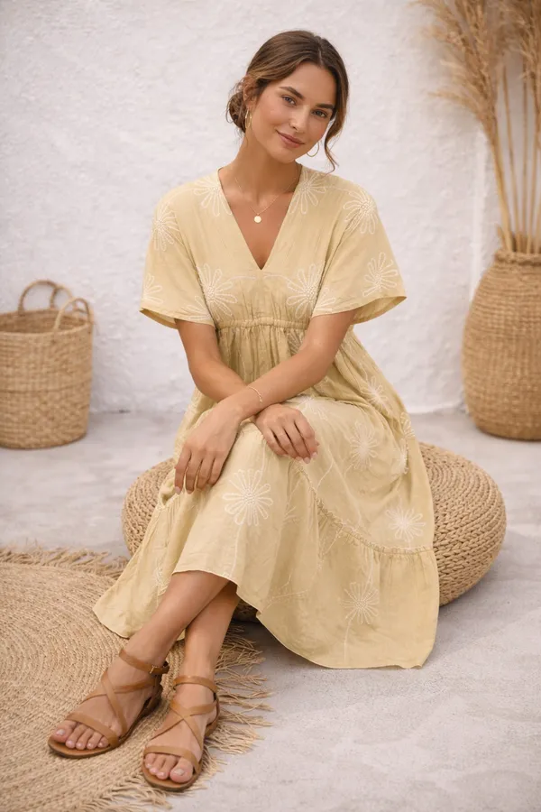 Beige_Embroidered_Tiered_Dress_For_Women