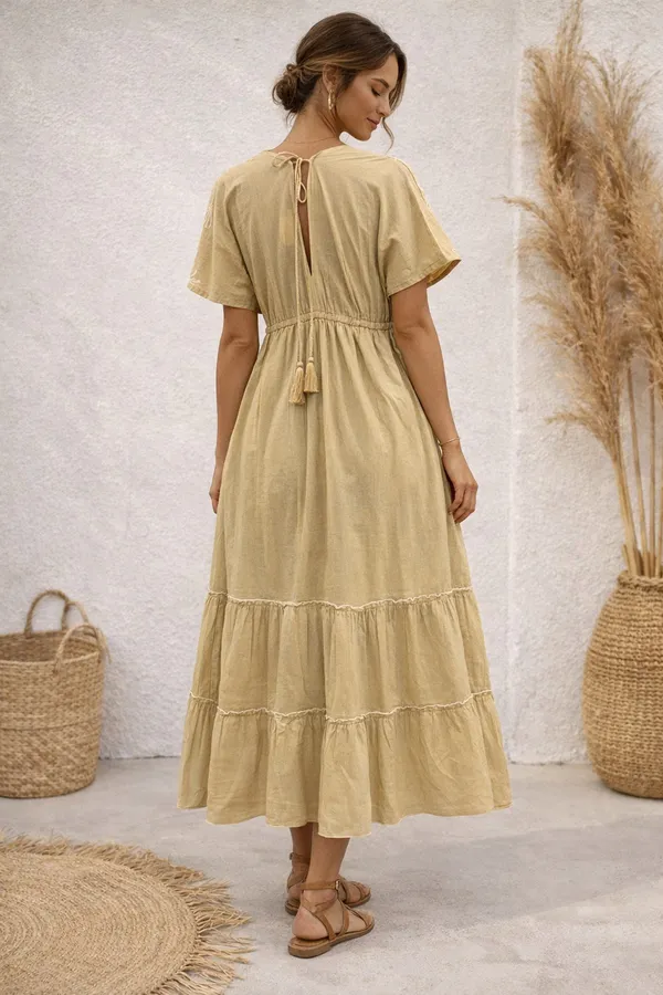 Beige_Embroidered_Tiered_Dress_For_Women