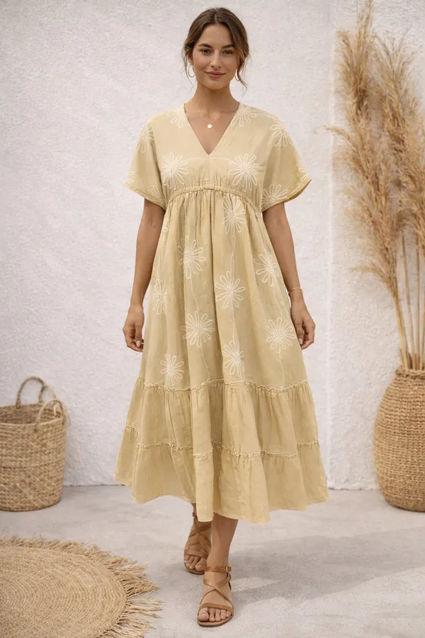 Beige_Embroidered_Tiered_Dress_For_Women