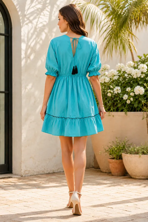 Turquoise_Floral_Embroidered_A-Line_Dress_For_Women