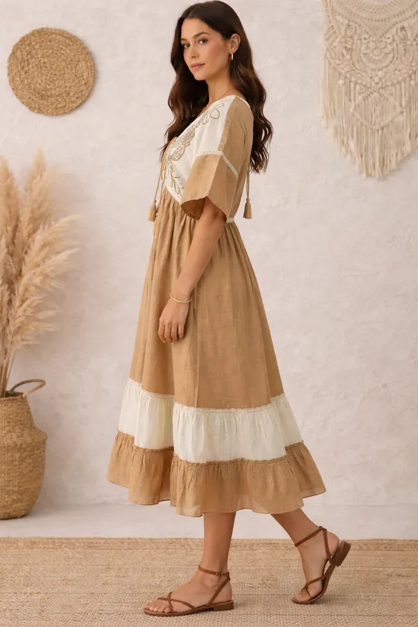 Beige_Woven_Relaxed_Fit_Midi_Dress_For_Women