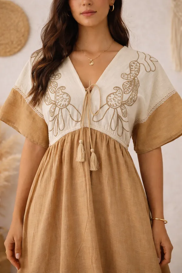 Beige_Woven_Relaxed_Fit_Midi_Dress_For_Women