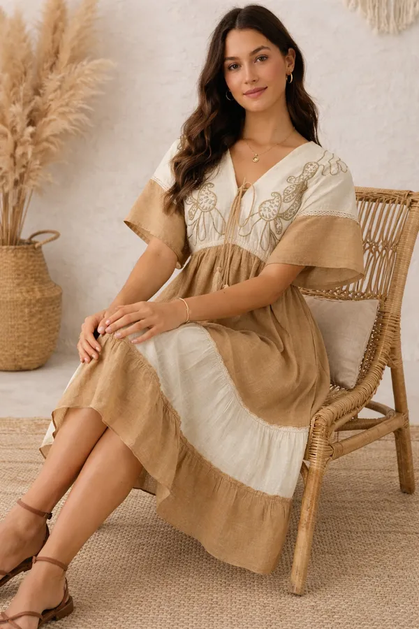 Beige_Woven_Relaxed_Fit_Midi_Dress_For_Women