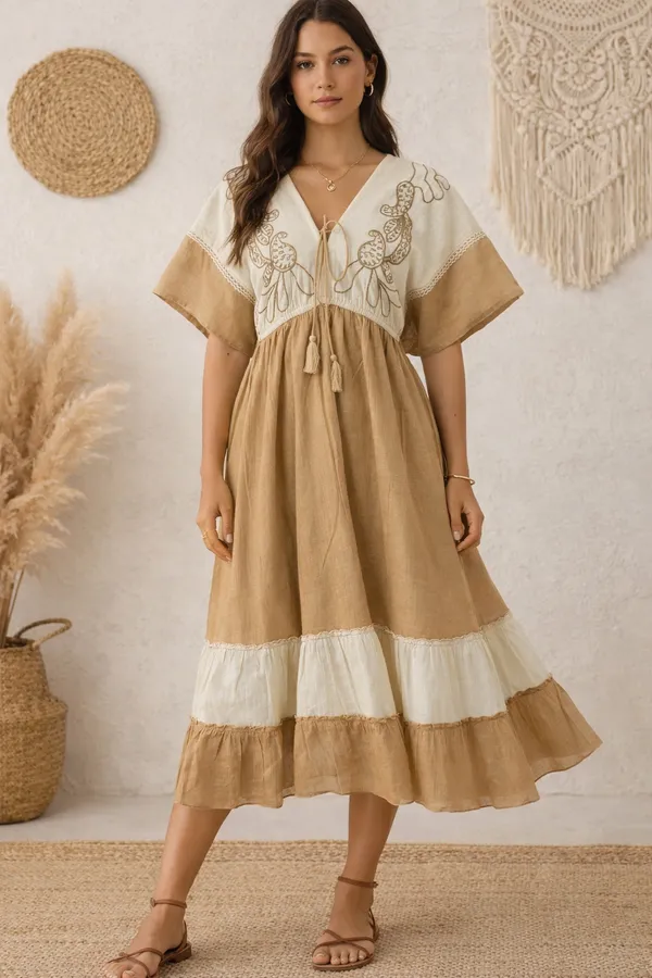 Beige_Woven_Relaxed_Fit_Midi_Dress_For_Women
