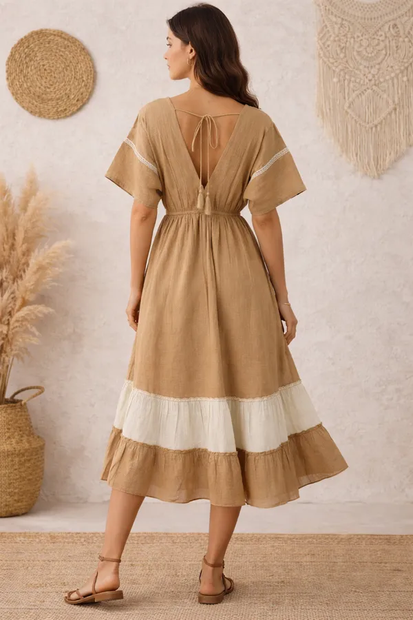 Beige_Woven_Relaxed_Fit_Midi_Dress_For_Women