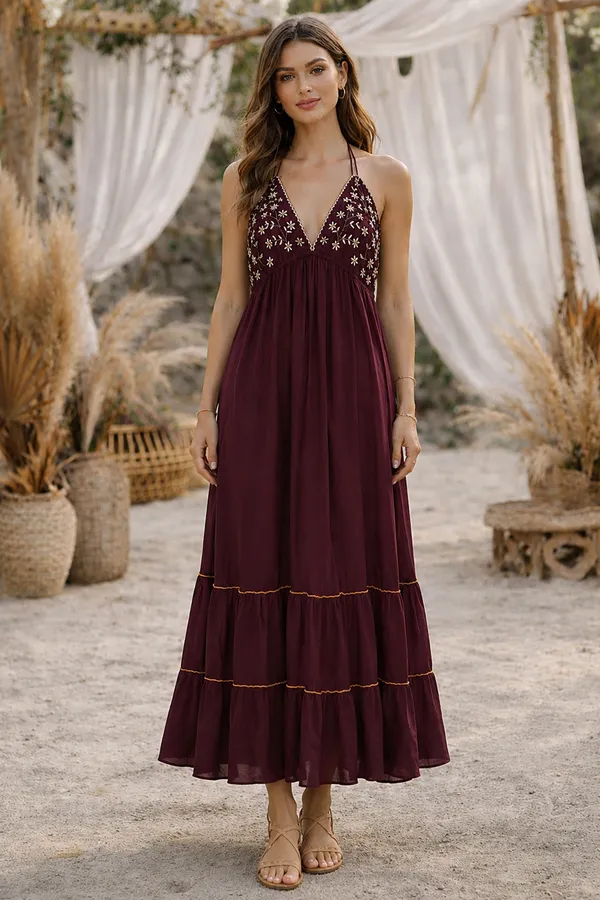 Burgundy_Embroidered_Halter_Maxi_Dress_For_Women