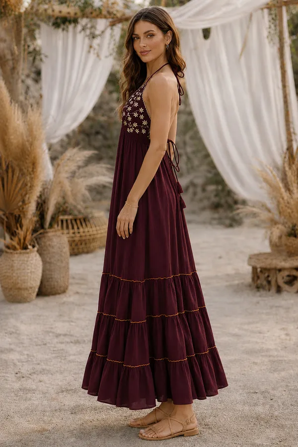 Burgundy_Embroidered_Halter_Maxi_Dress_For_Women