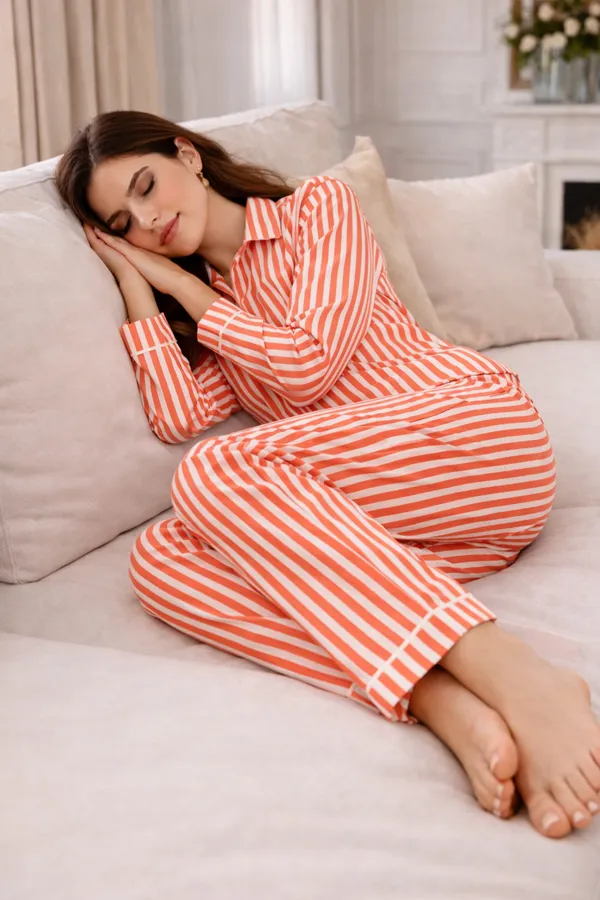 Coral_Striped_Relaxed_Fit_Pajama_Night_Suit_For_Women