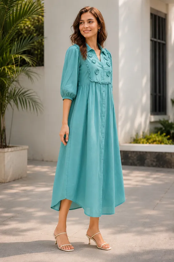 Green_Blue_Striped_Belted_Shirt_Dress_For_Women