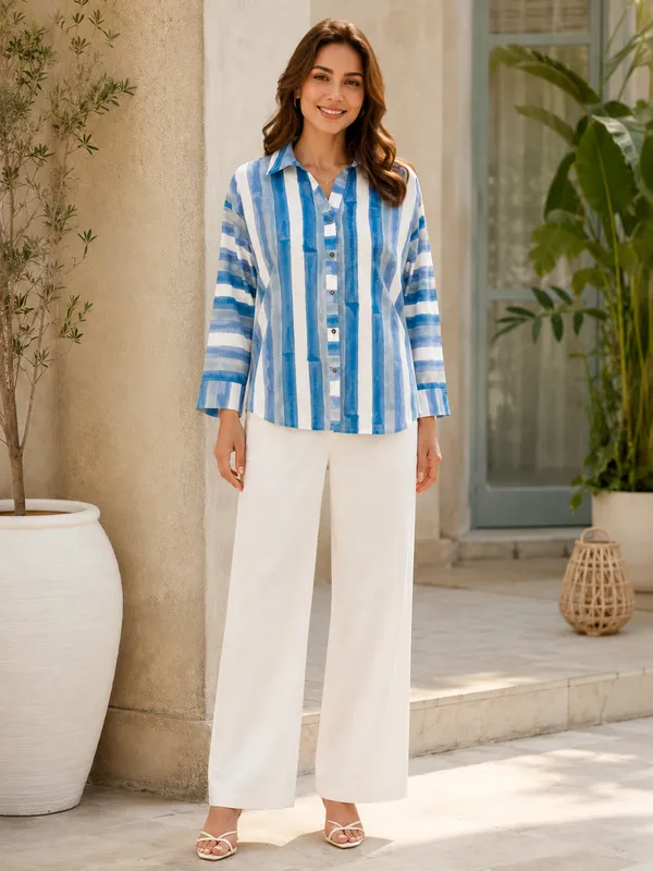 Blue_Striped_Relaxed_Fit_Shirt_For_Women