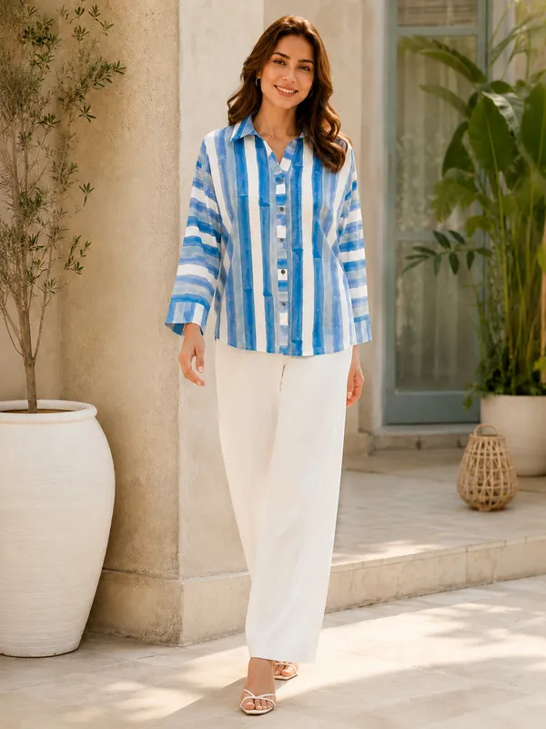 Blue_Striped_Relaxed_Fit_Shirt_For_Women
