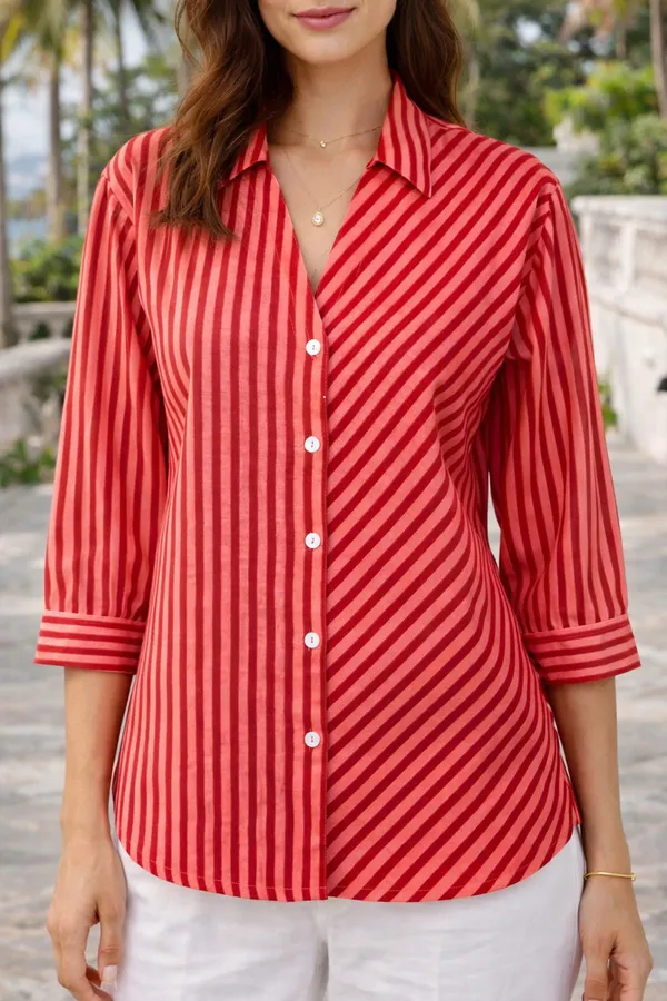 Red_Cotton_Relaxed_Fit_Striped_Shirt_For_Women