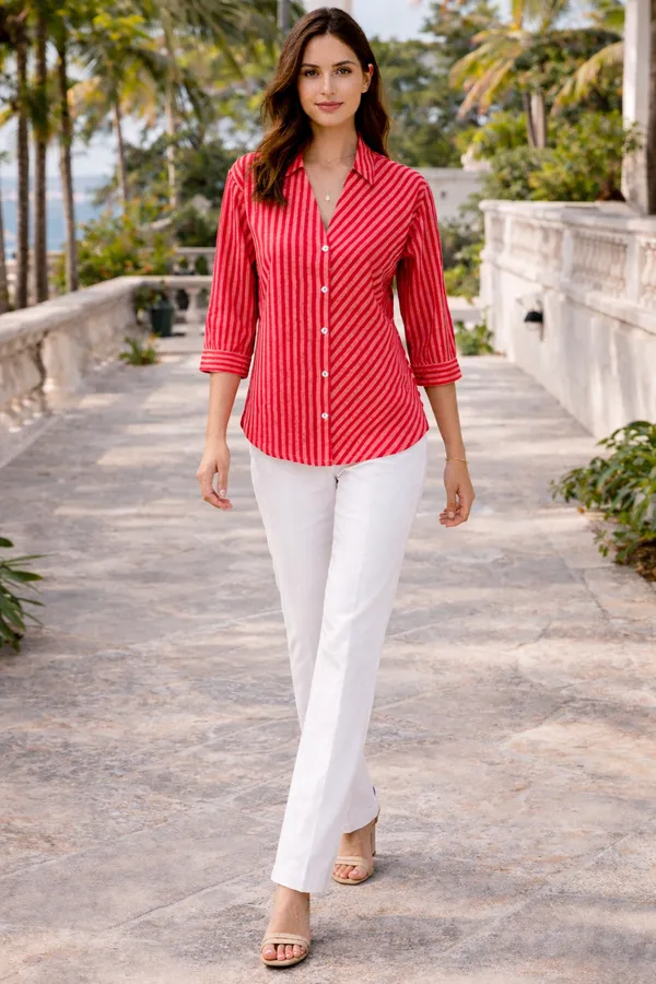 Red_Cotton_Relaxed_Fit_Striped_Shirt_For_Women