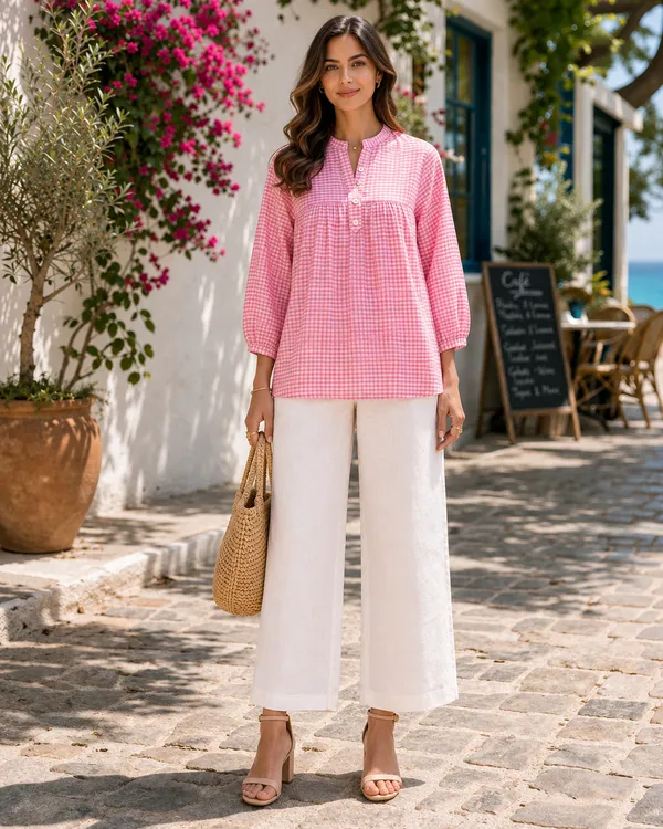 Pink_Pure_Cotton_Relaxed_Fit_Checked_Tunic_For_Women