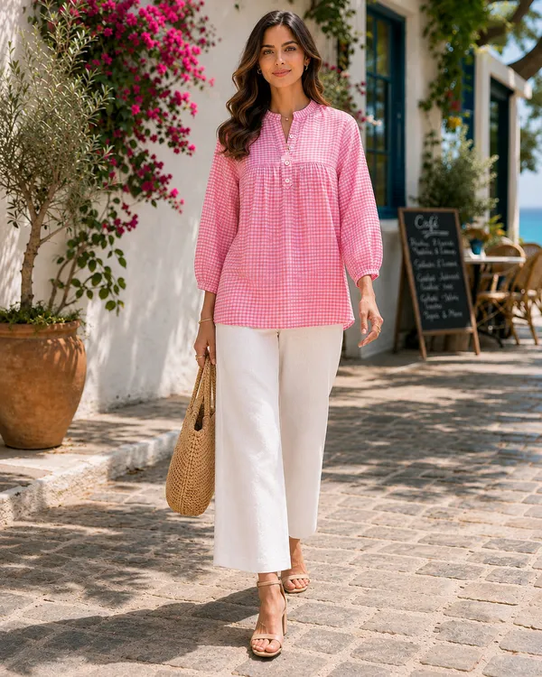 Pink_Pure_Cotton_Relaxed_Fit_Checked_Tunic_For_Women