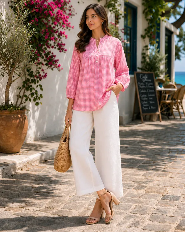 Pink_Pure_Cotton_Relaxed_Fit_Checked_Tunic_For_Women